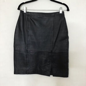 KC Collection Women Classic Dark Deep Black Leather Pencil Skirt Size 8